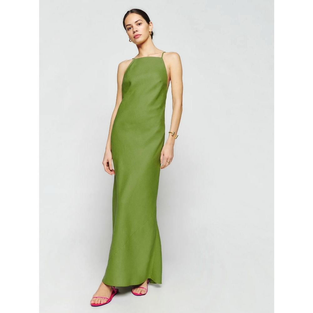 Reformation Selia Minimilist Linen Maxi Dress Green - Picture 5 of 9